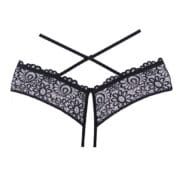 Adore Crayzee Open Panty w-Criss Cross Waist Straps & Lace Black O-S