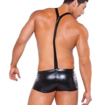 Zeus Wet Look Suspender Shorts Black O-S