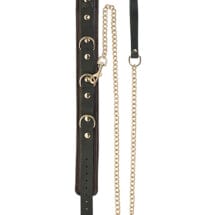 Spartacus Collar & Leash - Brown Leather w-Gold Accent Hardware