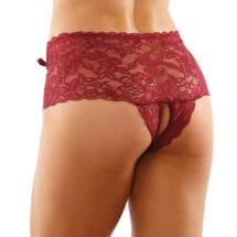 Bottoms Up Magnolia Stretch Lace Crotchless Panty W/ribbon Lace Up Front