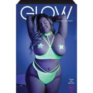 Glow Black Light Harness Open Shelf Bra & Cage Thong (Pasties not Included) Neon Lemon QN