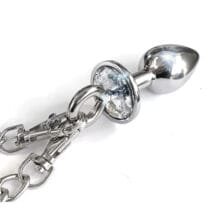Nixie Metal Butt Plug w-Inlaid Jewel & Fur Cuff Set - Silver Metallic