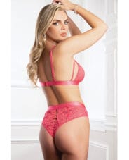 High Waist Lace Jeweled Panty & Bra Pink Crush O-S