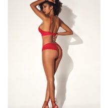 Shadow Stripe Underwire Top W/heart Detail & Crotchless Bottom Red