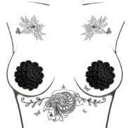 Neva Nude Burlesque Nightfall Roses Reusable Silicone Pasties - Black O-S