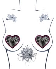 Neva Nude Burlesque Heart N' Soul Crystal Heart Pasties - Pink-Clear O-S