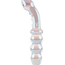 Playboy Pleasure Jewels Double Glass Dildo w-Anal Beads - Clear