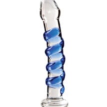 Icicles No. 5 Hand Blown Glass Massager - Clear w-Blue Swirls