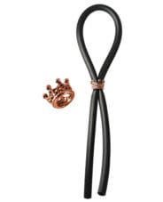 Bolo Silicone Lasso w-Rose Gold Crown Slider Ring - Black