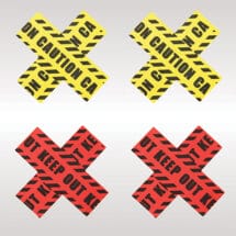 Peekaboos Caution X Pasties - 2 Pairs 1 Red-1 Yellow