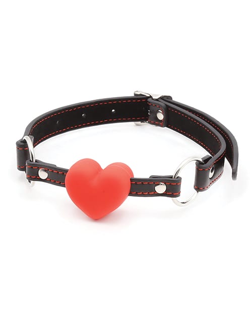 Plesur Heart Ball Gag w-Red Hearts - Black