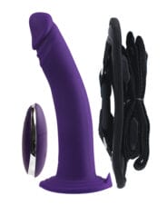 VeDO Diki Rechargeable Vibrating Dildo w-Harness - Deep Purple