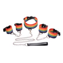 Master Series Kinky Pride Rainbow Bondage Set - Wrist & Ankle Cuffs & Collar w-Leash
