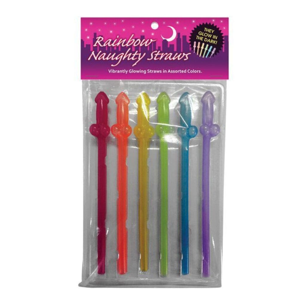 Naughty Glow in the Dark Rainbow Straws - Pack of 6 1