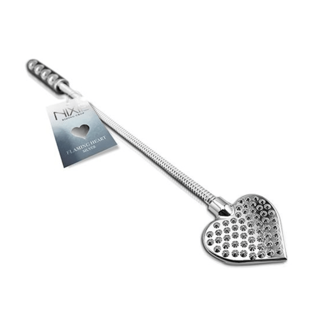 Nixie Flaming Heart Riding Crop - Silver 3