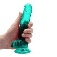 Crystal Clear Dildo With Balls Turquoise 7in