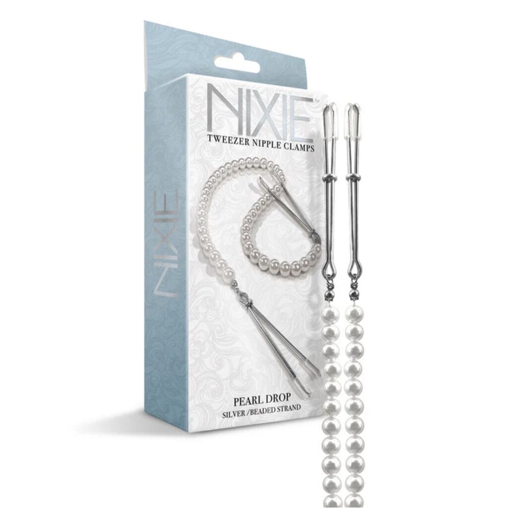 Nixie Pearl Drop Beaded Tweezer Nipple Clamps Silver 3