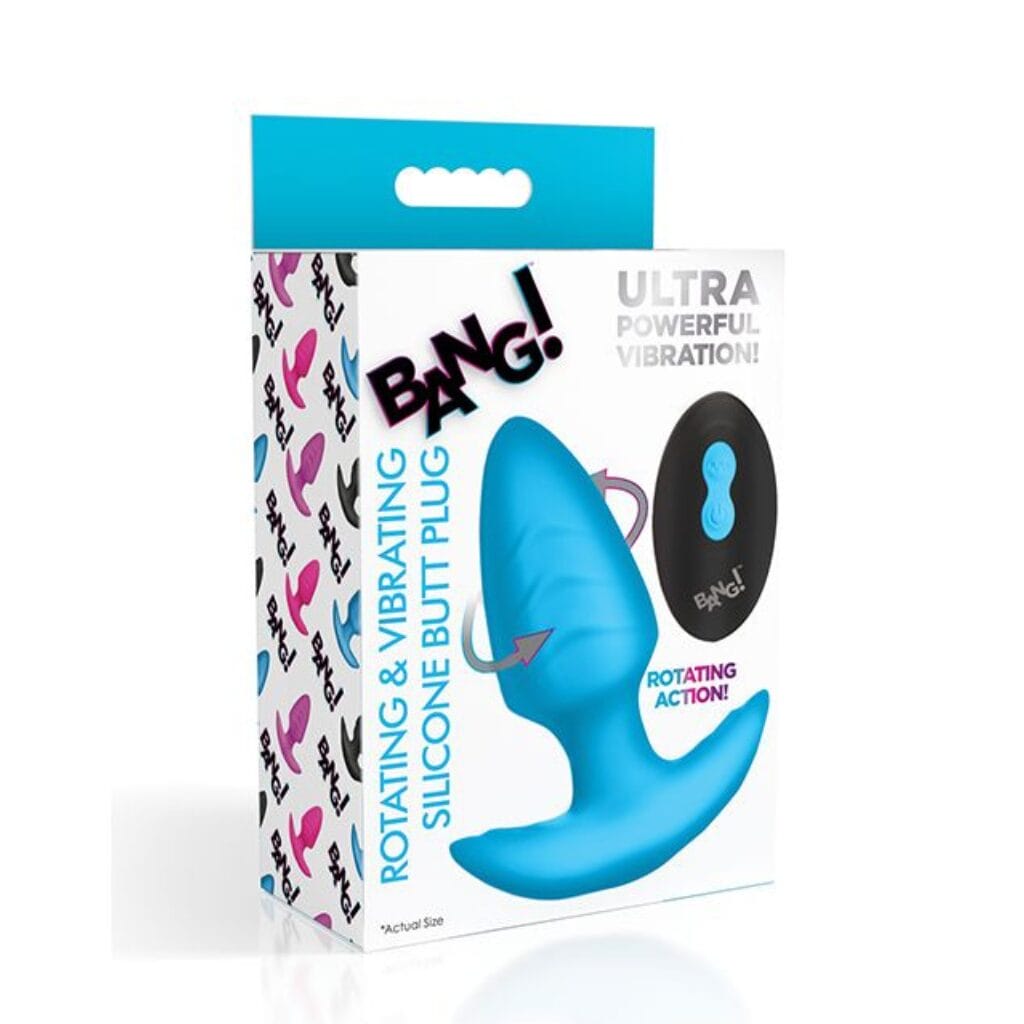 Rotating and Vibrating Silicone Butt Plug - Blue 1