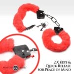 Master Series Cuffed in Fur Furry Handcuffs Red 3