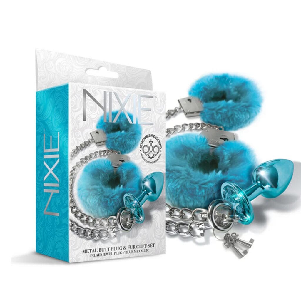 Nixie Metal Plug Furry Handcuff Set blue Metallic 1