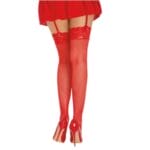 Dreamgirl Fishnet Thigh-High Stockings With Lace Top Red OS 2