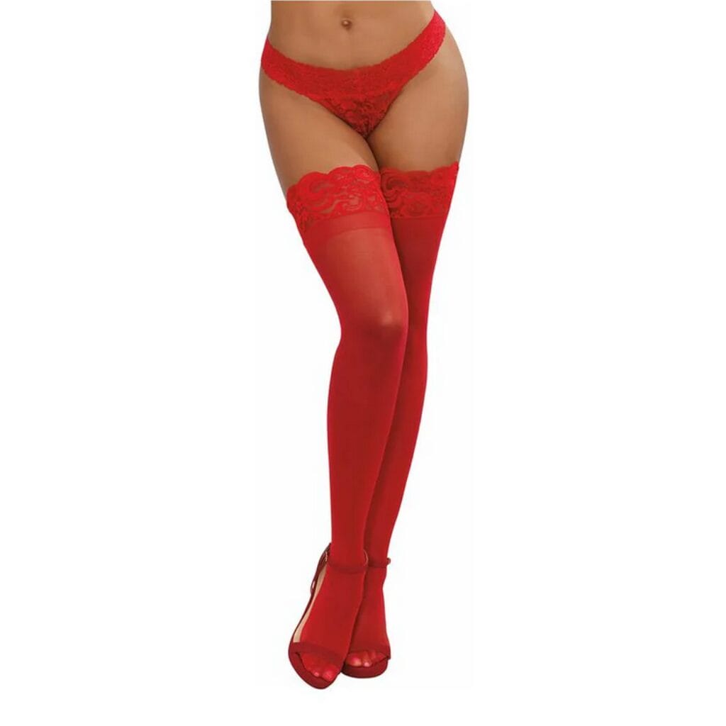 Dreamgirl Sheer Thigh-High Stockings red os 1